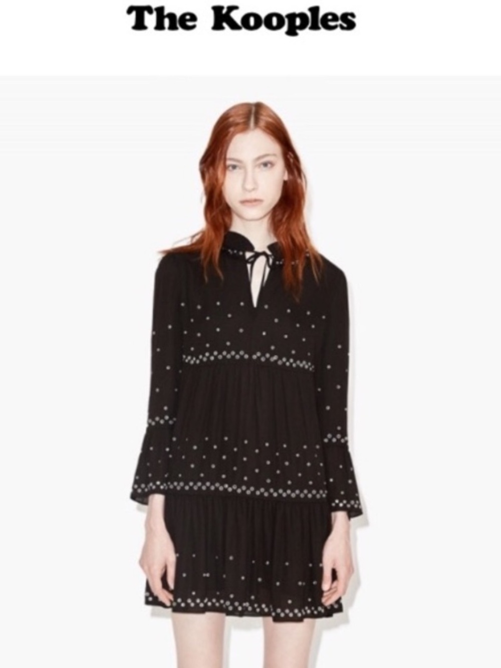The Kooples Black Crepe Grommet Tiered Dress